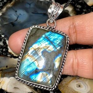 Beautiful Labradorite Crystal Pendant 2”